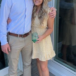 Yellow eyelet mini dress